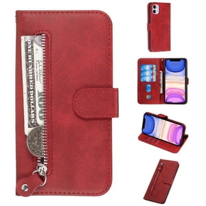 Gangxun - Funda Con Cremallera Para Iphone 12, Carcasa Cartera De Cuero Pu Con Soporte Y Tarjetero