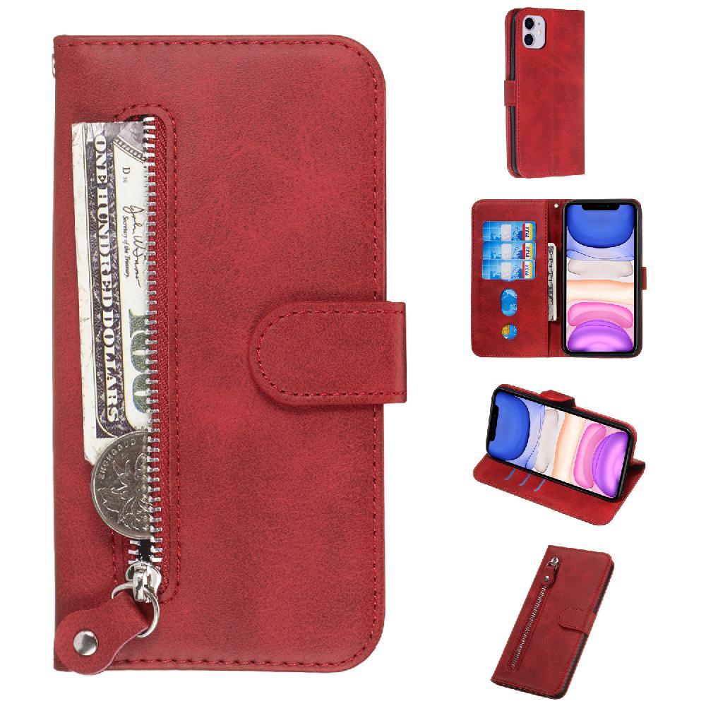 Gangxun - Funda Con Cremallera Para Iphone 12, Carcasa Cartera De Cuero Pu Con Soporte Y Tarjetero