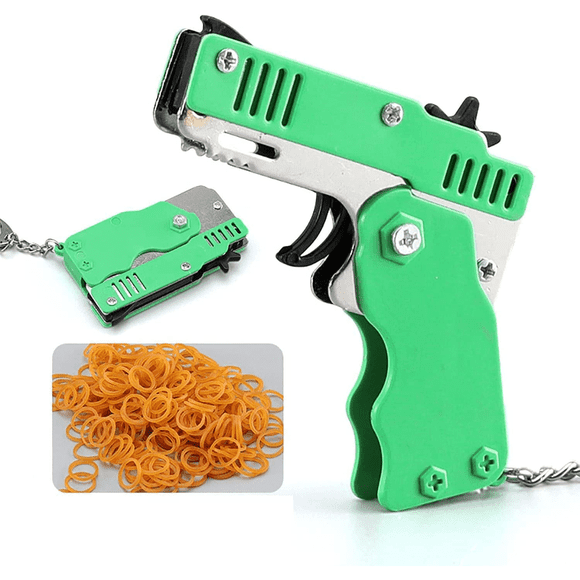 Unleash Fun with our Metal Burst Rubber Band Toy - Mini Folding Launcher with Keychain and 60pcs Rubber Bands for Safe Shooting Indoors and Outdoors - Perfect Gift for Adults and Kids!