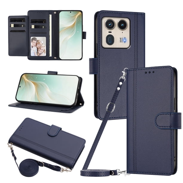 Funda Cartera para Motorola Edge 50 Ultra 5G con Bolsillo para Billetes, Azul