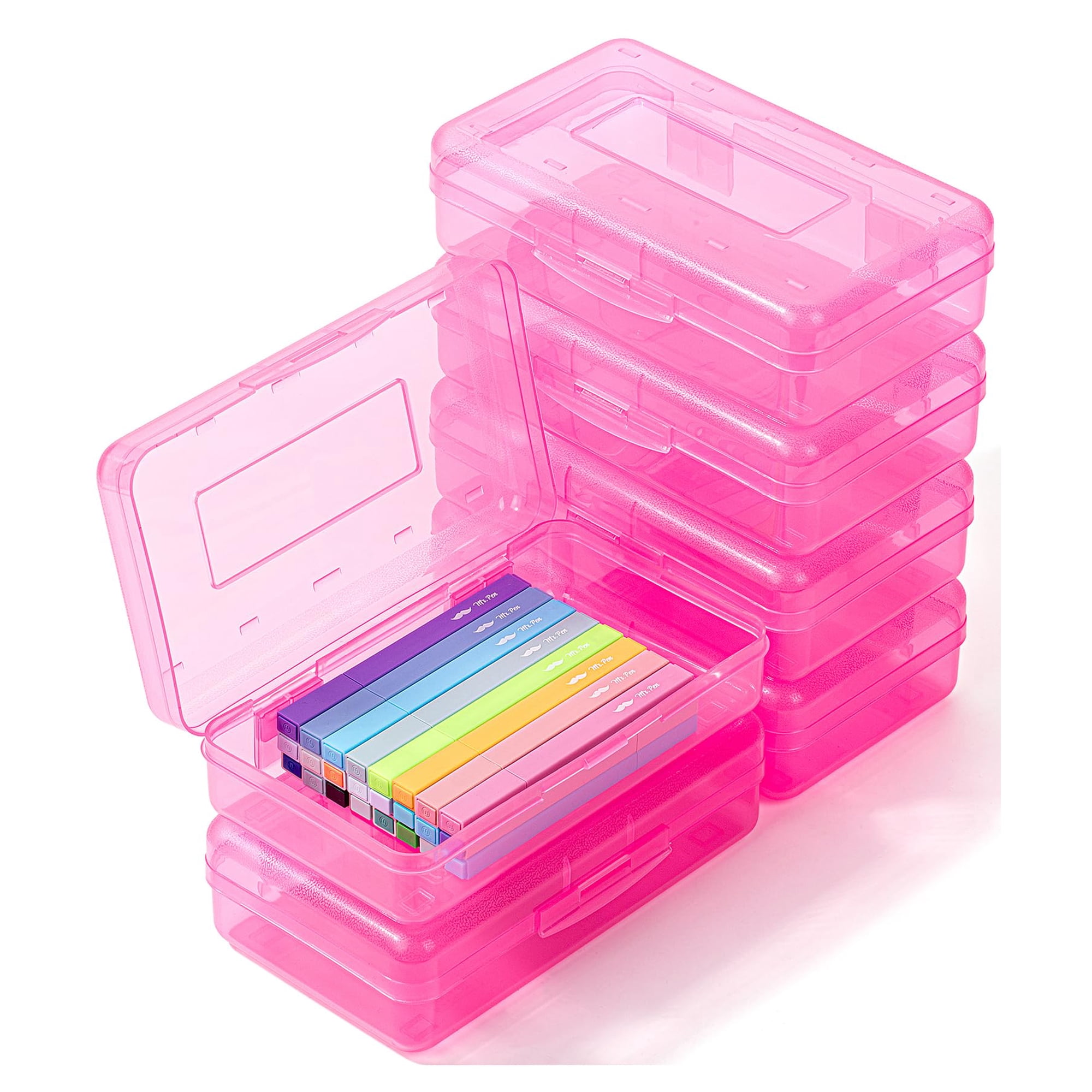 Caja De Lápices Mr. Pen De Plástico Transparente, Paquete De 6 Unidades, Color Rosa Vibrante