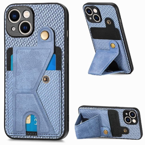 Funda Resistente para iPhone 15 Plus con Tarjetero y Soporte, Diseño Magnético Azul