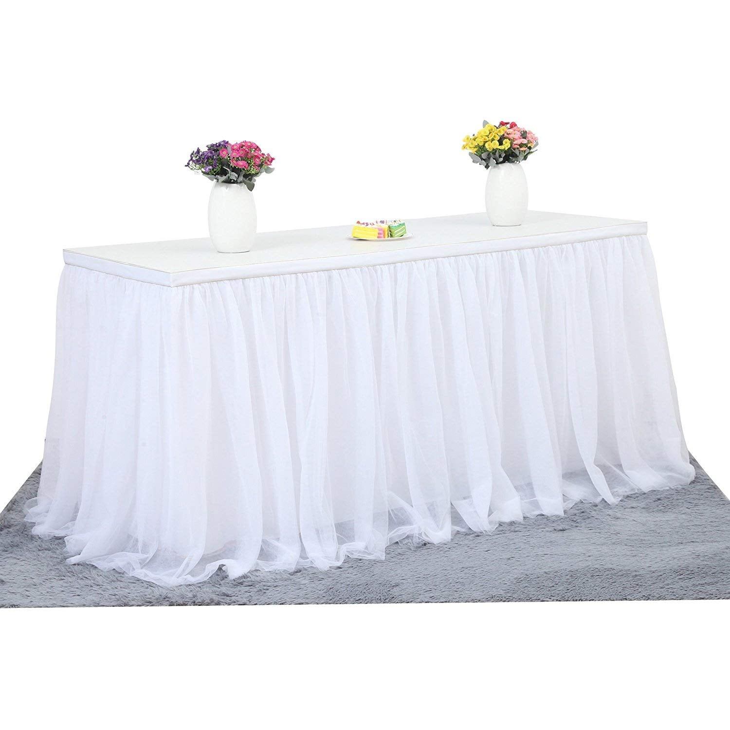 Faldón De Mesa Suppromo De Tul Blanco De 14 Pies Para Mesa Rectangular O Redonda