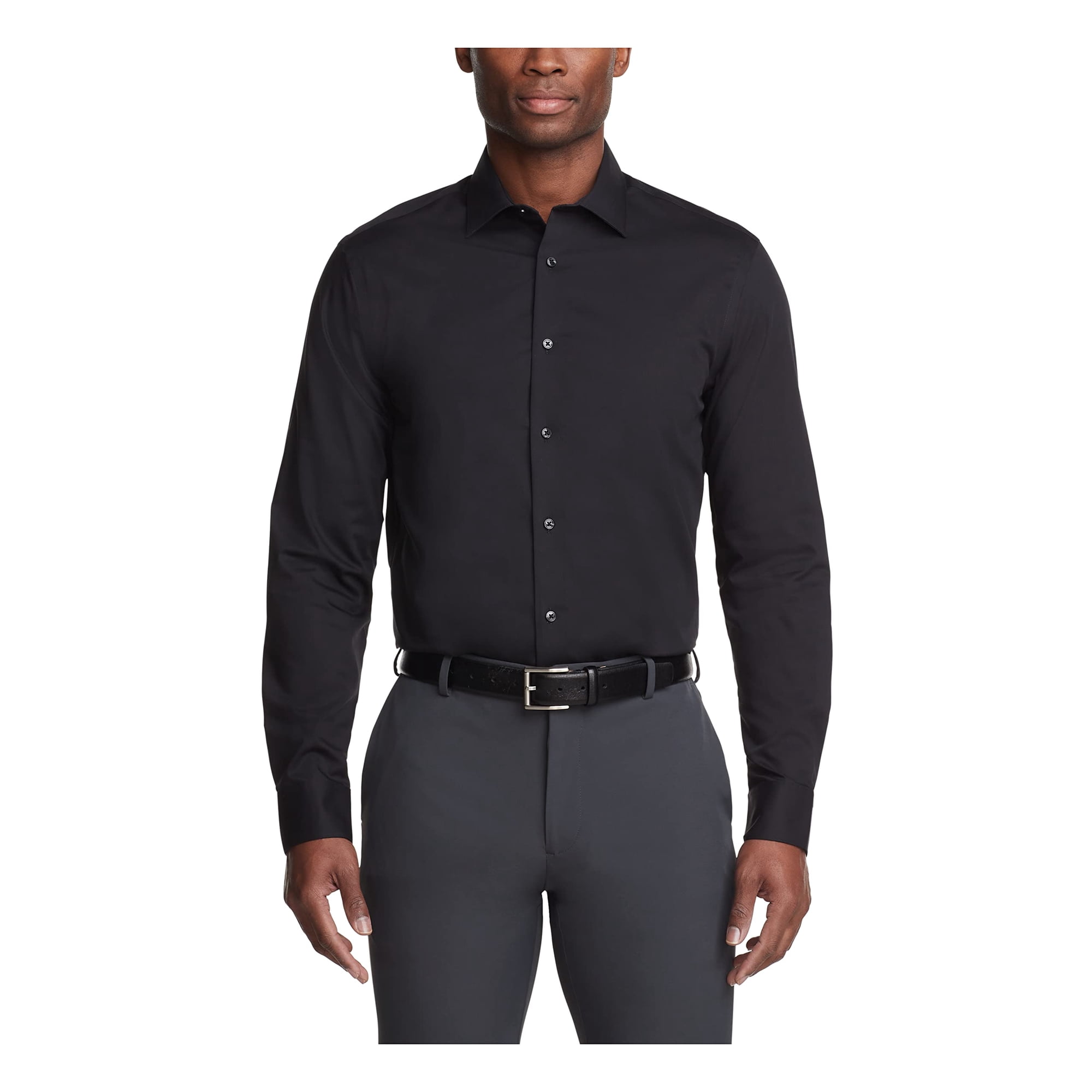 Camisa Calvin Klein Para Hombre, Corte Regular, No Planchada, Negra