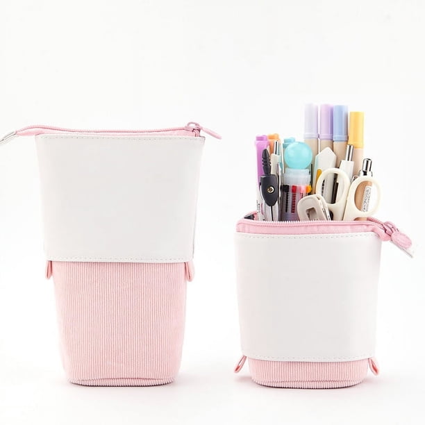 Retractable PU Corduroy Pencil Holder: Portable Stationery Organizer with Zipper for Students, Boys, Girls, and Adults