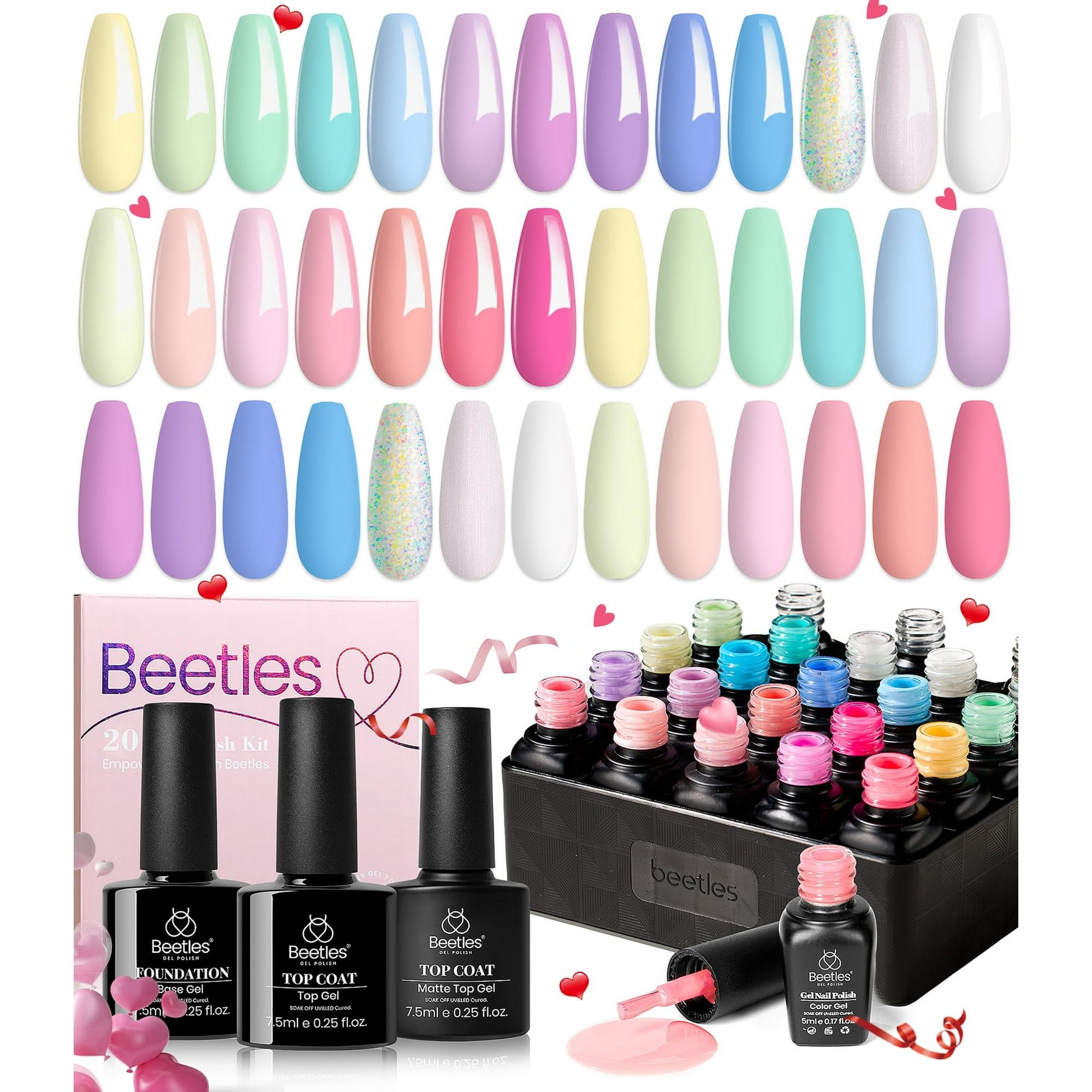 Beetles Gel Polish - Set De Esmaltes De Uñas En Gel Beetles, 20 Colores, Con Purpurina Pastel Primaveral