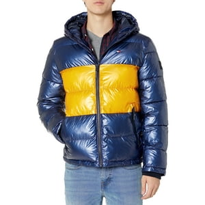 Chaqueta Tommy Hilfiger Para Hombre, Con Capucha, Acolchada, Perlado, Azul Marino