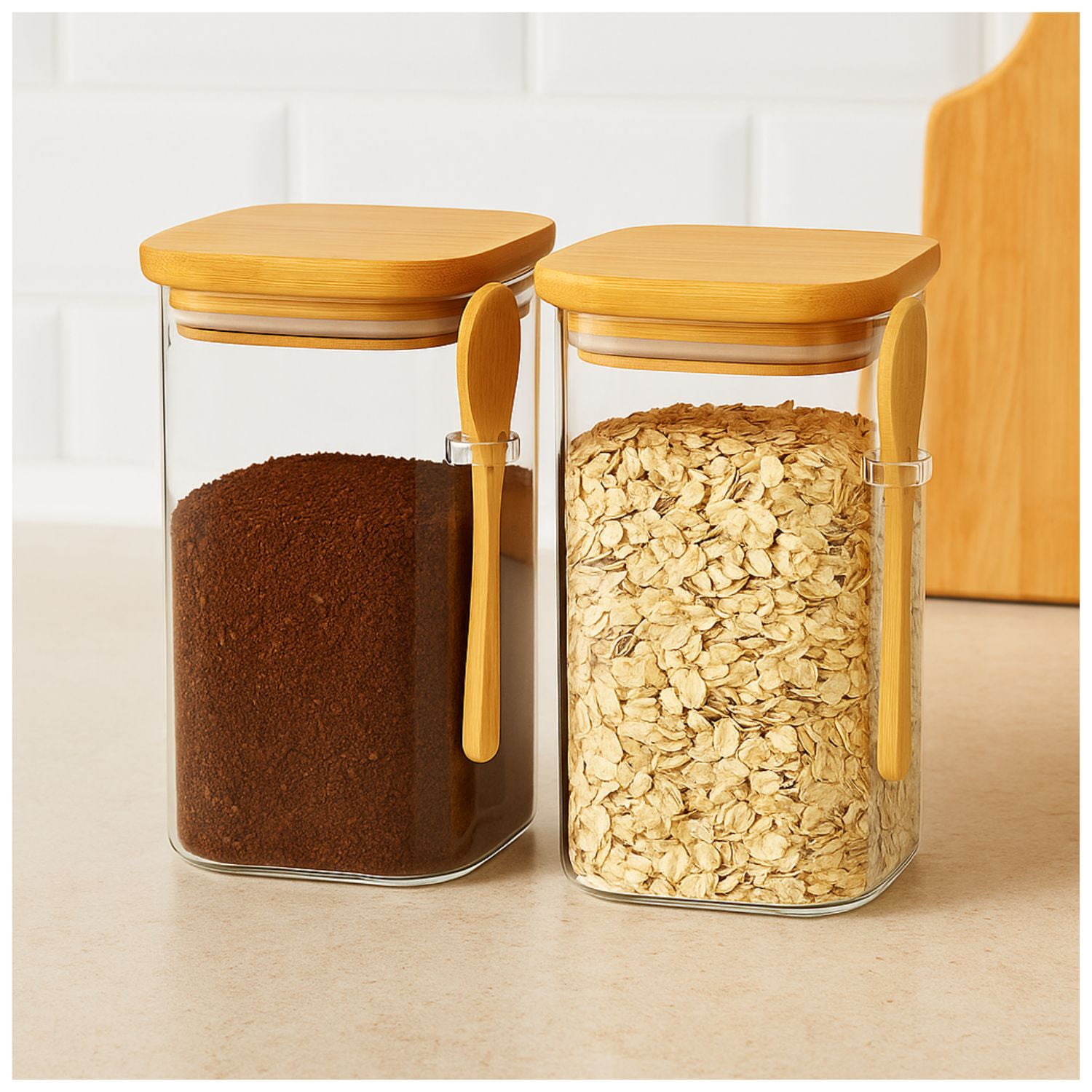 Disparo - Set 2 Frascos Contenedores 900ml Vidrio 15cm Cuadrado Cuchara