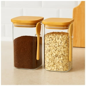 Disparo - Set 2 Frascos Contenedores 900Ml Vidrio 15Cm Cuadrado Cuchara