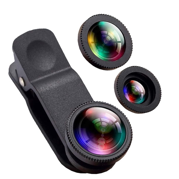 Lente para cámara de teléfono, lente 3 en 1, lente ojo de pez de 180°, lente macro de 10X, lente gran angular de 0,65X, kits de lentes para cámara HD para teléfono celular.