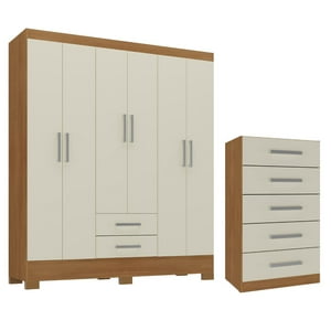 Movelaria - Combo Clóset 6 Puertas + Cómoda 5 Cajones Off White R6205