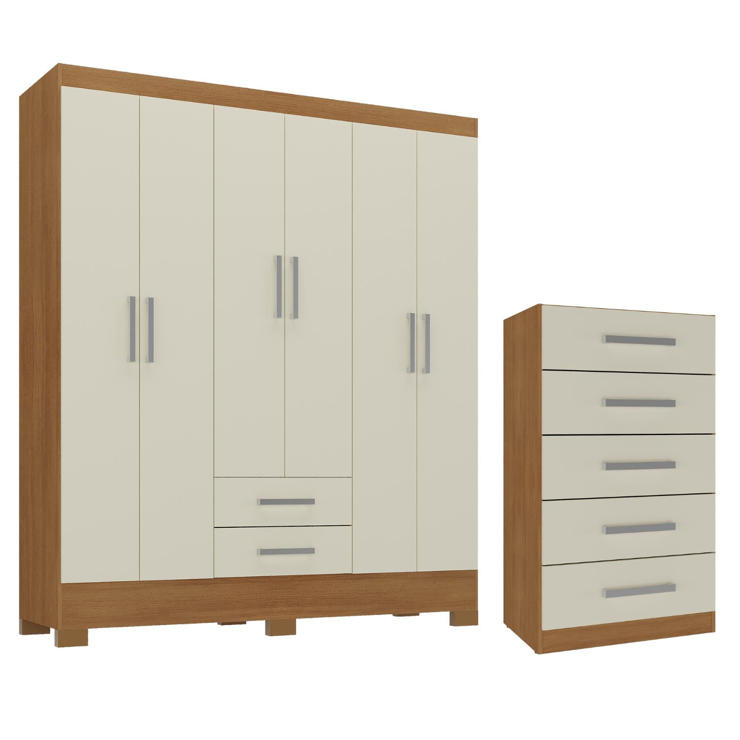 Movelaria - Combo Clóset 6 Puertas + Cómoda 5 Cajones Off White R6205 Blanco