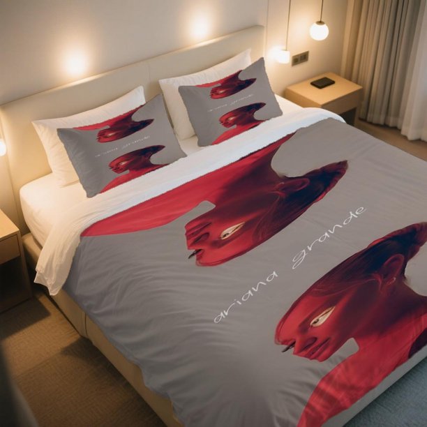 Mirrored Portrait of ARIANA GRANDE in a Red Duvet Cover Set Includes a Duvet Cover And Two Pillowcases Made from Soft Hypoallergenic Material