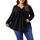 thumbnail image 1 of Agnes Orinda Tops de Mujer Tallas Grandes Mujeres Manga Larga Cuello Entallado Camiseta Plisada Frontal Blusas 3X Negro, 1 of 6