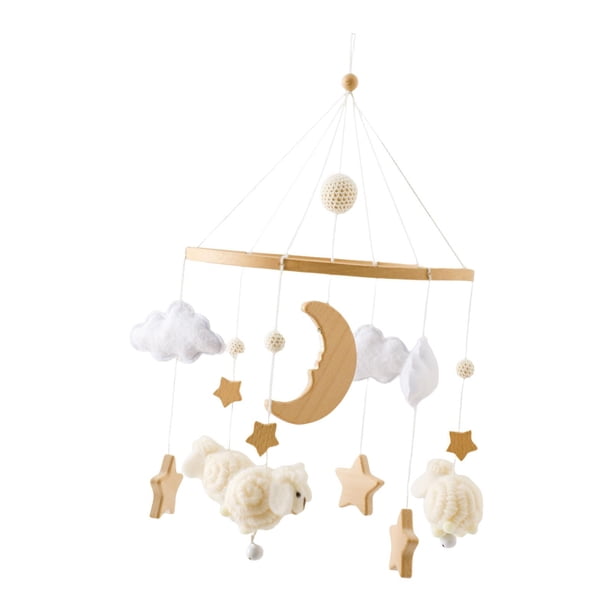 Campana de cama móvil para cuna de guardería, juguete Montessori, decoración de guardería, adornos de fieltro, decoración colgante para niños y niñas beige