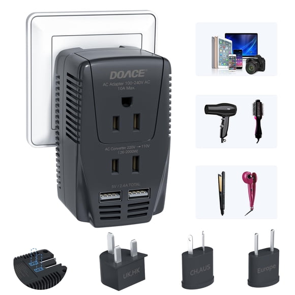 Convertidor de voltaje DOACE 2000W 220V a 110V para secador de pelo