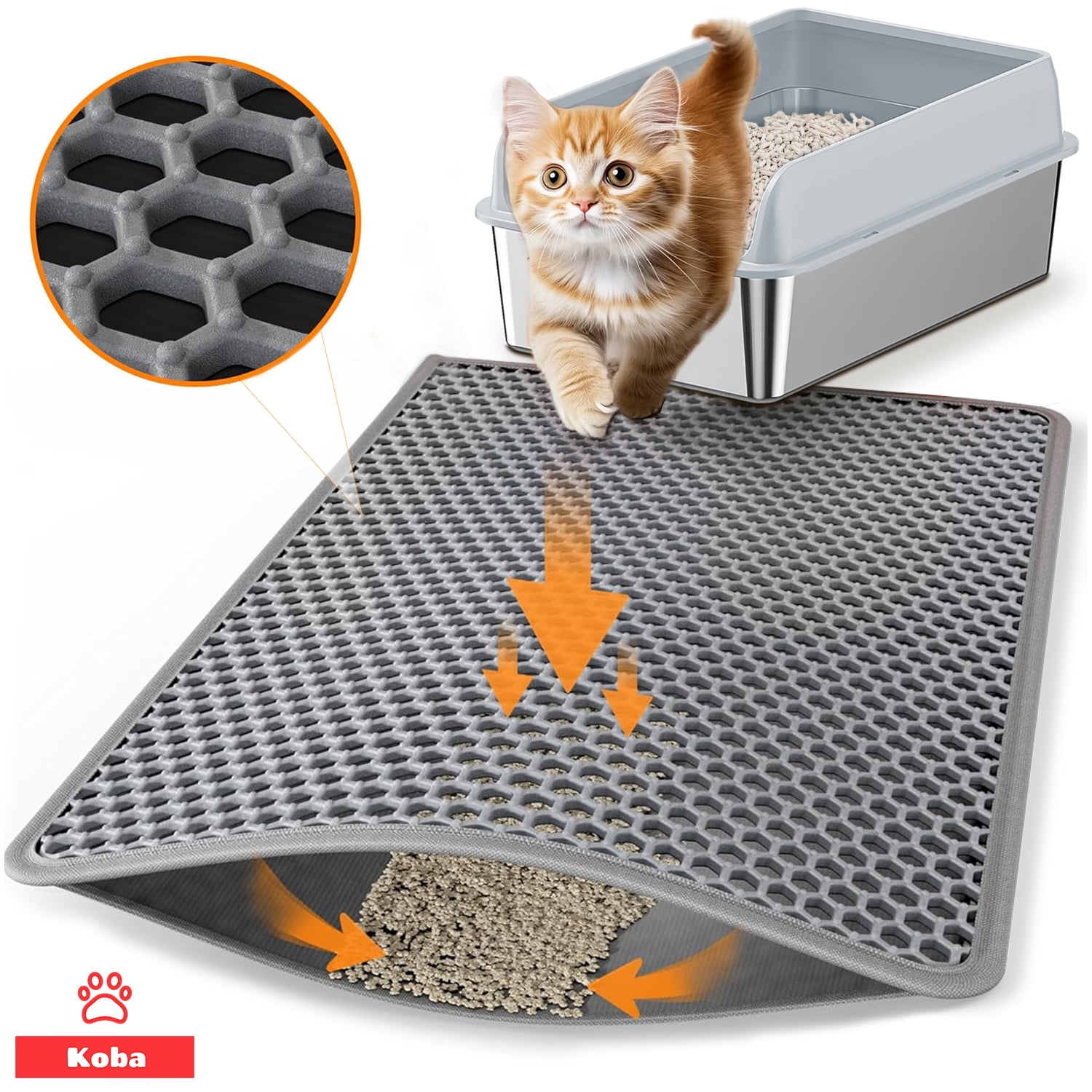 Alfombra Atrapa Arena De Gatos Tapete Arenero Michis 60x45cm Gris