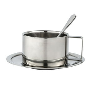 Genérico - Juego De Platos Y Cucharas Para Taza De Café, Taza De Metal De Acero Inoxidable, Para Oficina, Camping, 200Ml