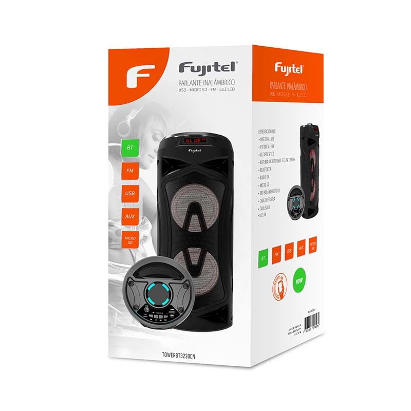 Fujitel - Parlante Bluetooth 4X2 10W Con Luces Negro