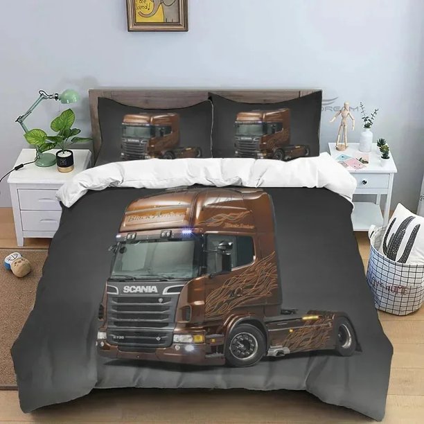 Eagle Head Truck S-Scania Patterns Comforter Bedding Set,Duvet Cover Bed Set Quilt Cover Pillowcase, Size Bedding Set Bed Sheets