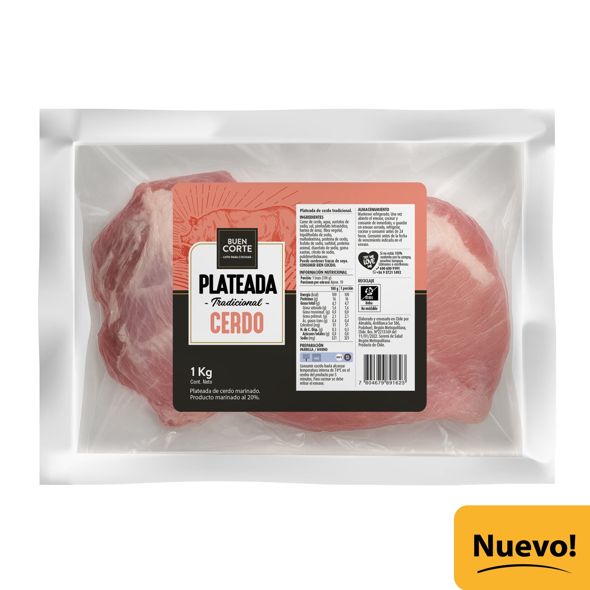 Plateada De Cerdo Tradicional, 1 kg - Lider - $7.990