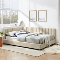 M&Ms - Full Size Upholstered Tufted Bed Frame, Sofa Bed Frame With Comfortable Backrest And Armrests, Full Size Bed For Bedroom, Living Room,Velvet-Beige(81''*60''*29.5'')