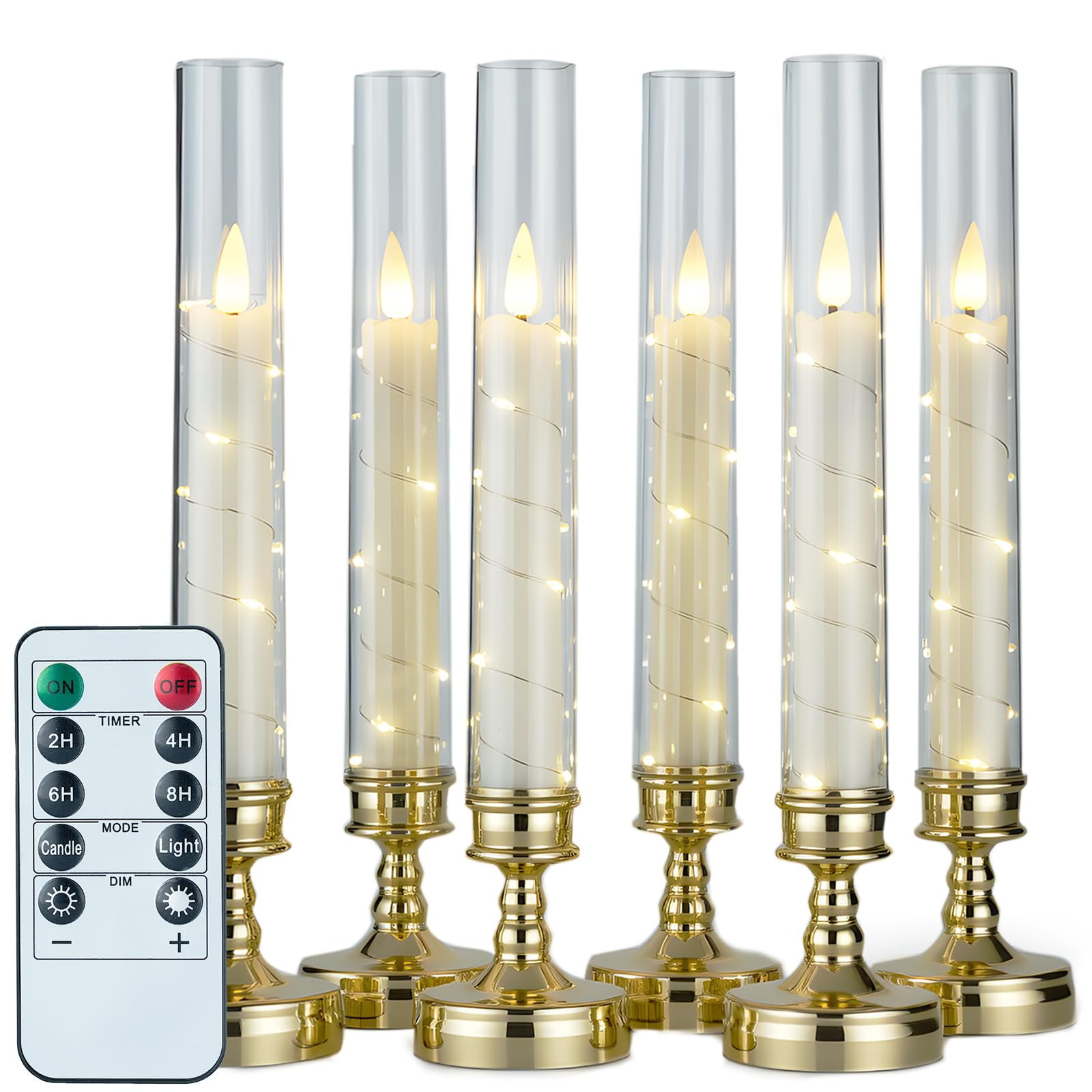 Velas Sin Llama Prerish, 6 Unidades, Con Temporizador Y Cadena De Estrellas Doradas