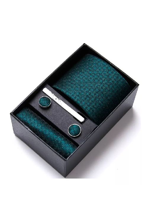 Genérico - Set Corbata Hombres Pañuelo Sujetador Colleras Verde