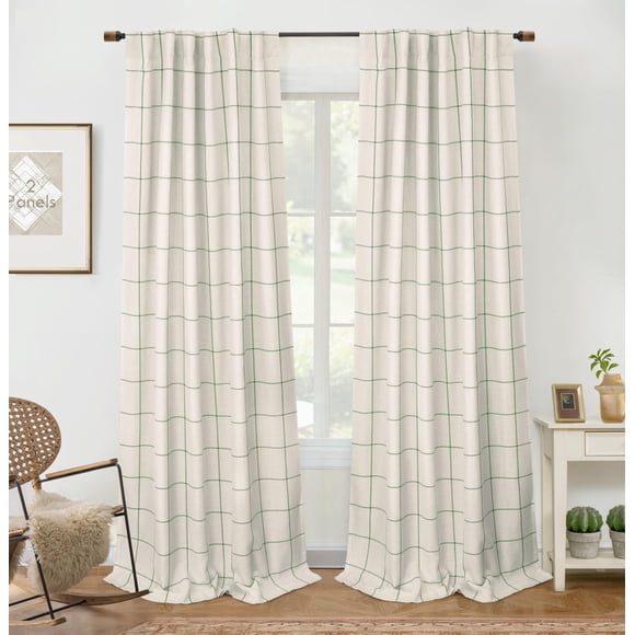 Cortinas DriftAway 100% opacas de lino a cuadros para ventanas, 2 unidades
