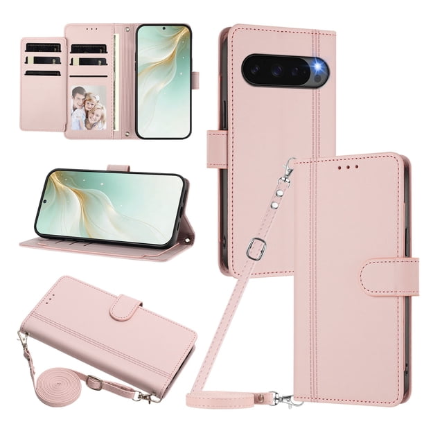 Google Pixel 9 Pro XL 5G Funda con Ranuras para 9 Tarjetas, Rosa