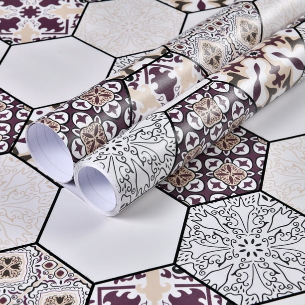 1pc Peel And Stick Wallpaper Tile, Moroccan Tile Cover Up Stickers PVC Contact Paper For Floors Waterproof Wear-resistant Wall Tiles For Bathroom Walls Kitchen Back Splash Vinyl Flooring Roll Floor