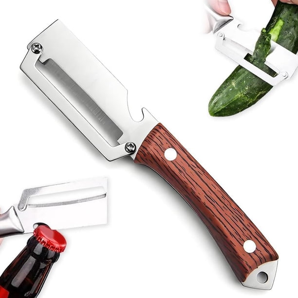 Herramienta cocina acero 2 en 1 mango madera pelador fruta verdura