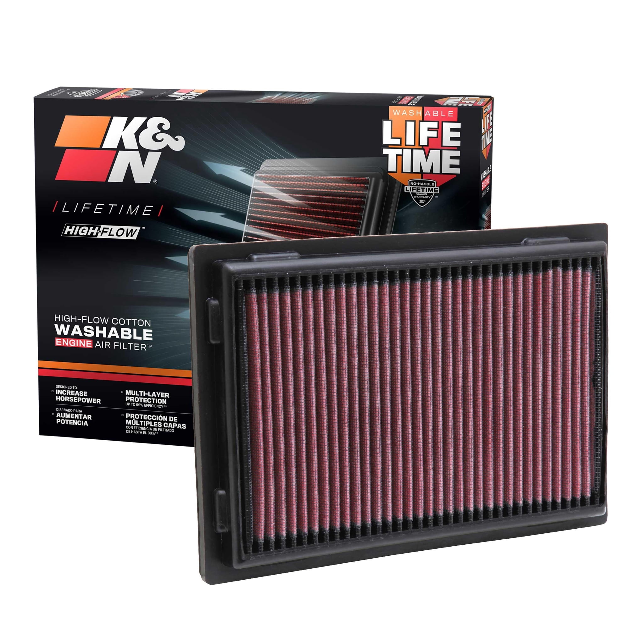 Filtro De Aire De Motor K&n De Alto Flujo, Lavable Y De Por Vida 33-2381