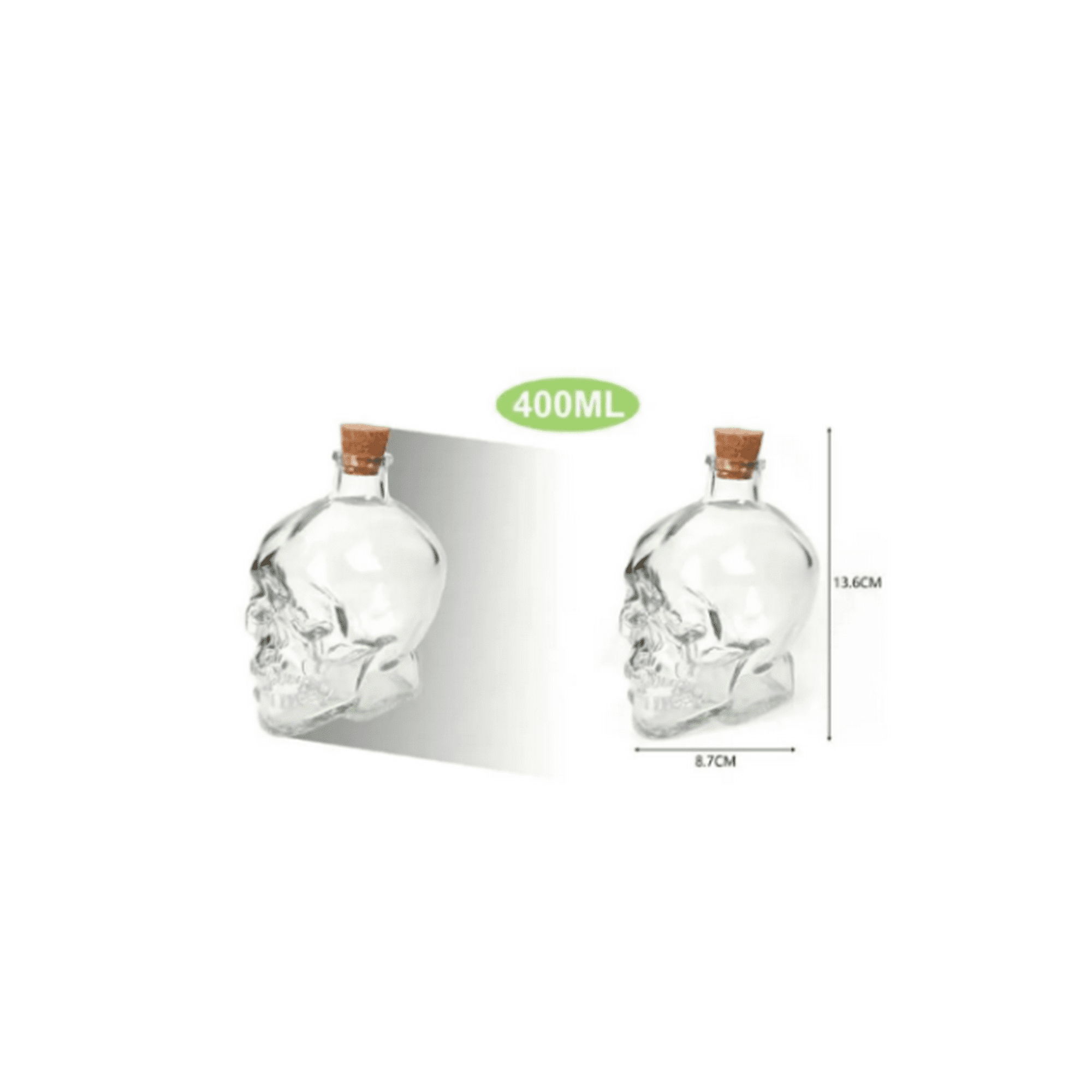 Genérico - Botella De Vidrio Forma De Calavera 400ml Tapa De Corcho