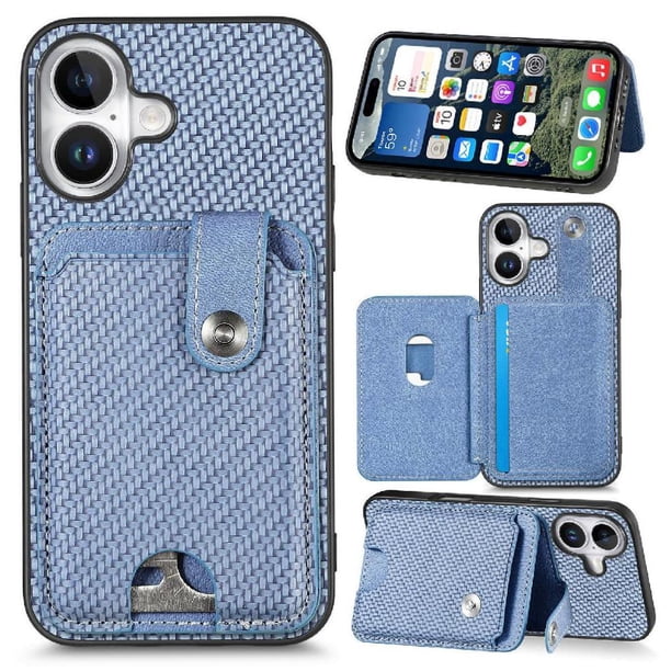 Funda Billetera Tejida para iPhone 16 con Soporte y Tarjetero Azul