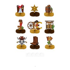 Magideal - 9X Western Cowboy Honeycomb Centergies Decoraciones De Fiesta Decoración De La Mesa 3D Para Para La Fiesta De La Fiesta Del Tema Del Cumpleaños
