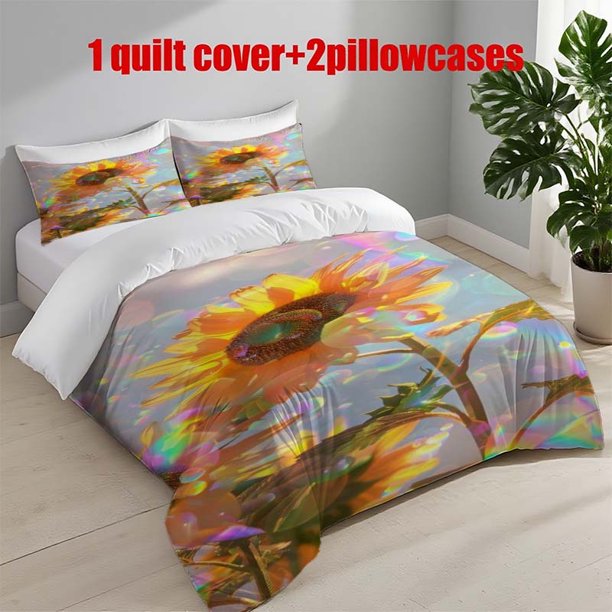 3pcs Sunflower Dream Spot Themed Printed Bedding Set | Includes 1 Duvet Cover and 2 Pillowcases Polyester