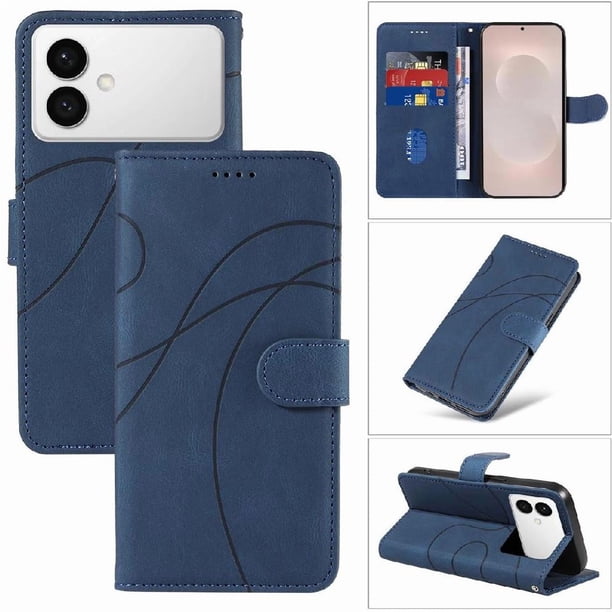 Funda tipo cartera con tapa para Samsung Galaxy S26 Edge con tarjetero, soporte y cubierta magnética Azul