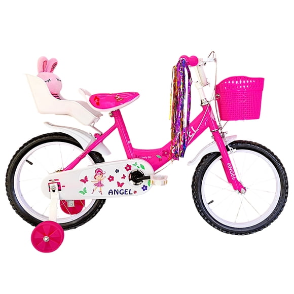 Bicicleta Aro 16 Infantil Con Peluchero Rosado Angel