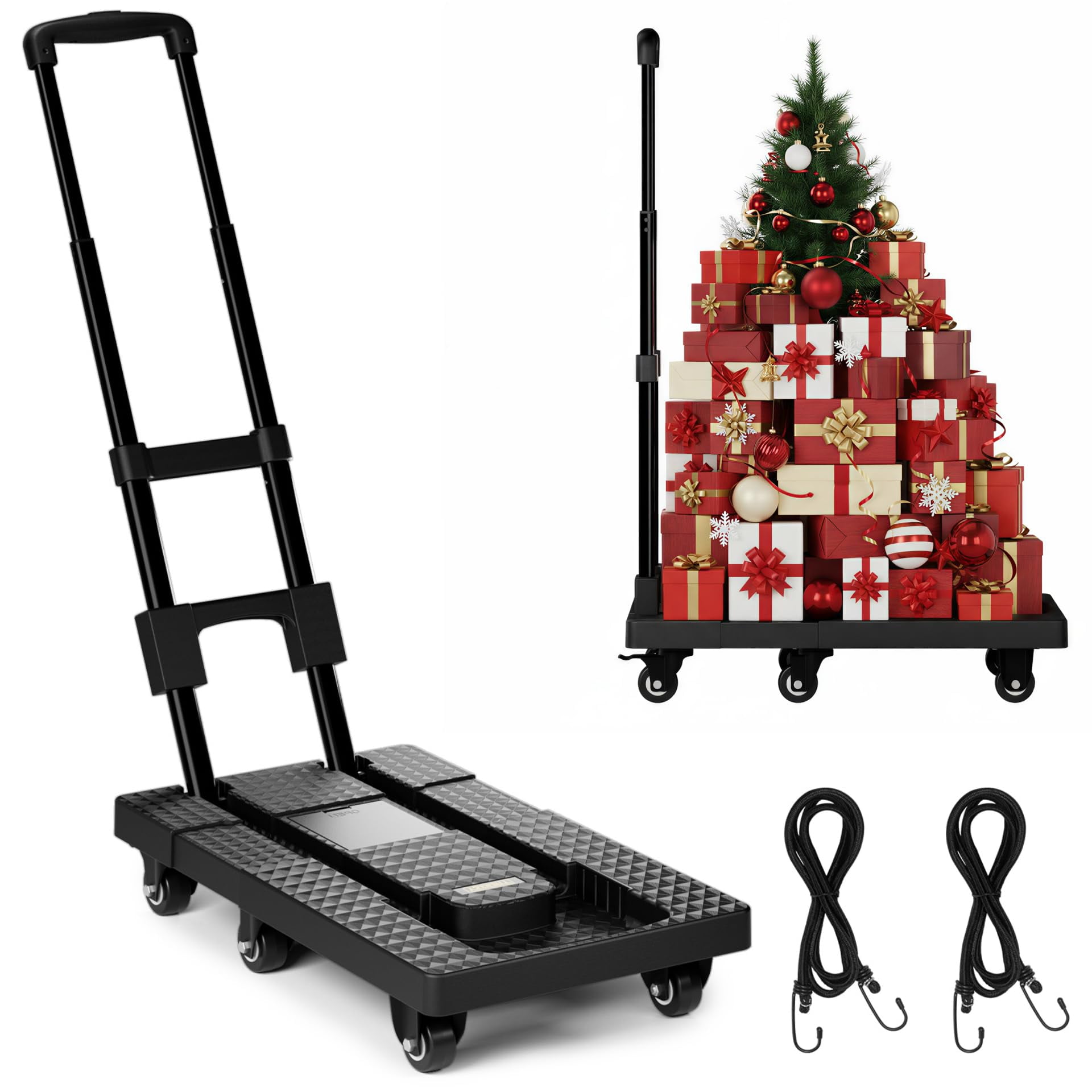 Carrito Dolly Troozy Plegable Con 6 Ruedas Negro, Capacidad 200 Kg