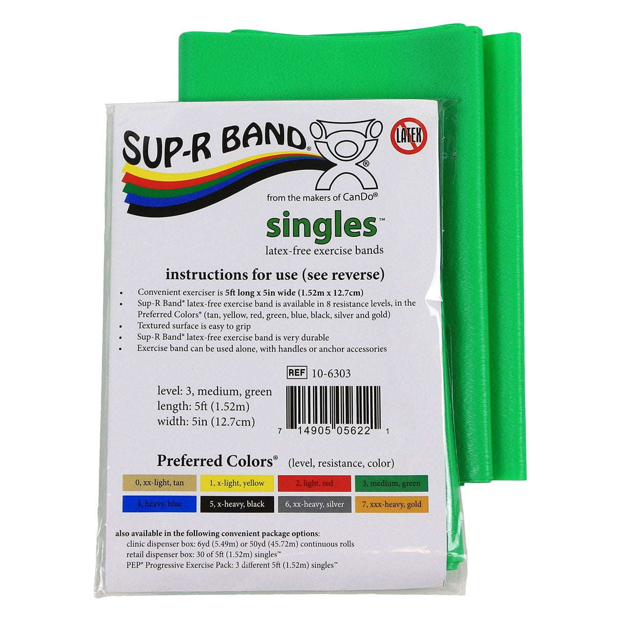 Banda De Ejercicio Cando Sup-r Sin Látex, Verde Medio, 1,5 M