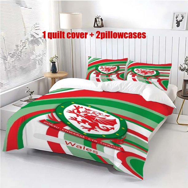 3pcs Welsh Red Dragon Coat of Arms Themed Bedding Set Duvet Cover and Pillowcases