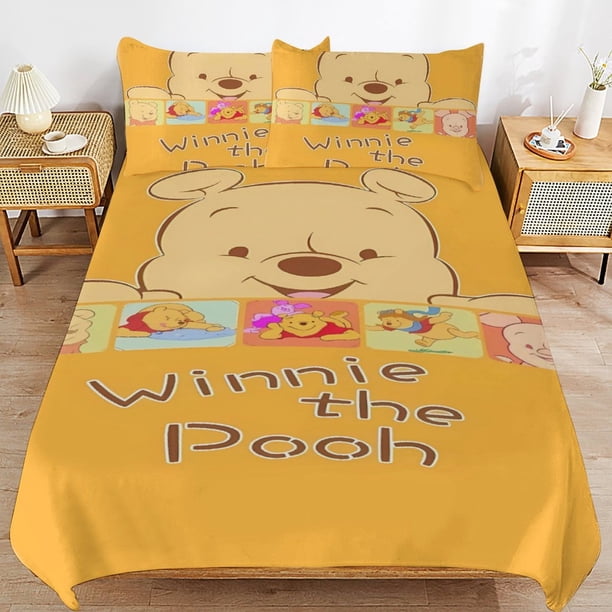 Winnie The Pooh Bed Duvet Cover Microfiber Bedding Sets 3D Printed Lightweight 3 Piece Comforter Sets for Kids Boys Girls