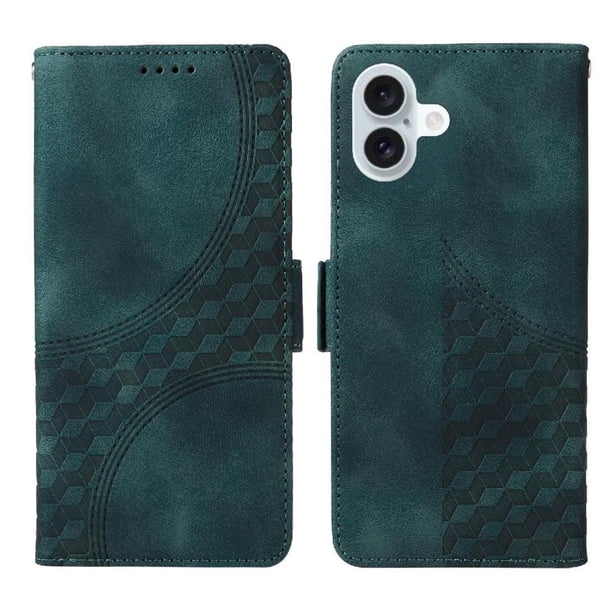 Carcasa FOXDOCK iPhone 16 Plus de cuero PU, diseño acolchado clásico, protección contra caídas y rayones