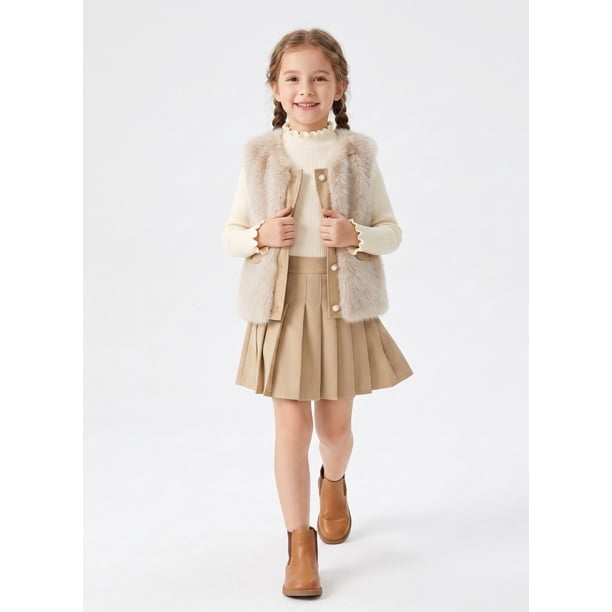 Chaleco Peludo Ni a Conjunto Falda Invierno Elegante