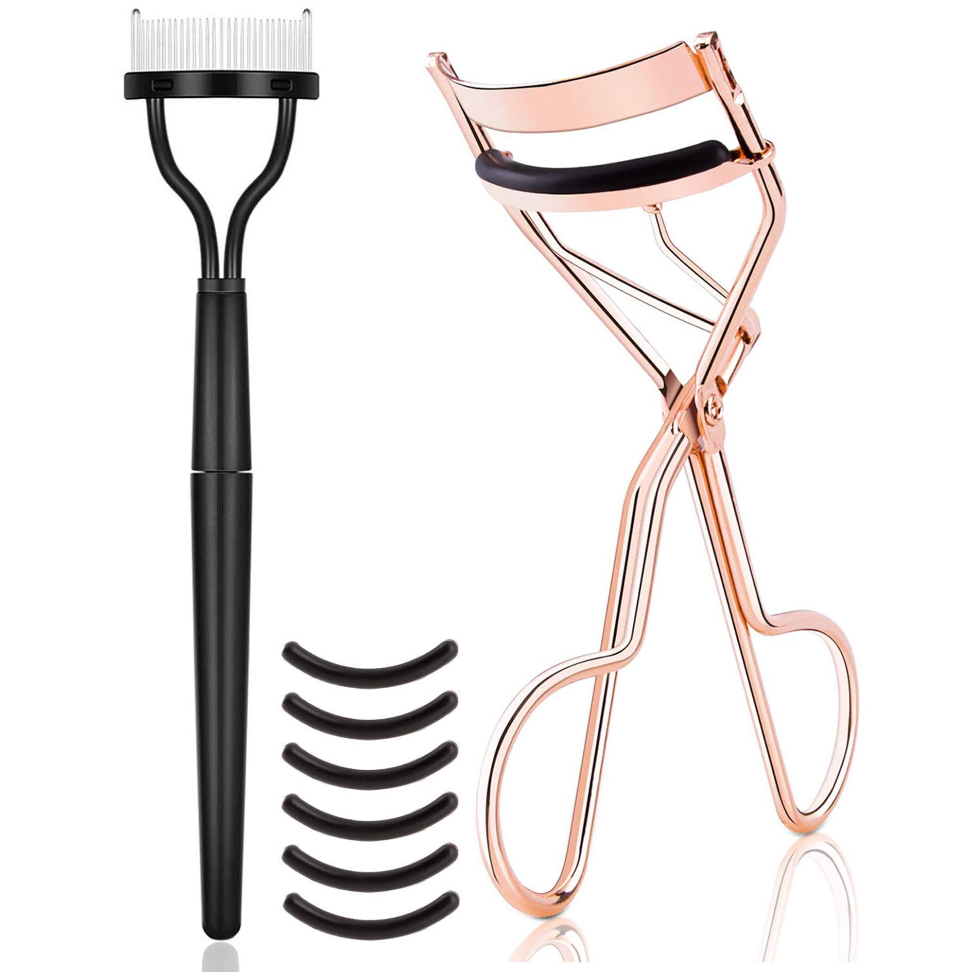 Kit Rizador De Pestañas Tppick Color Oro Rosa Con Peine Y Almohadillas