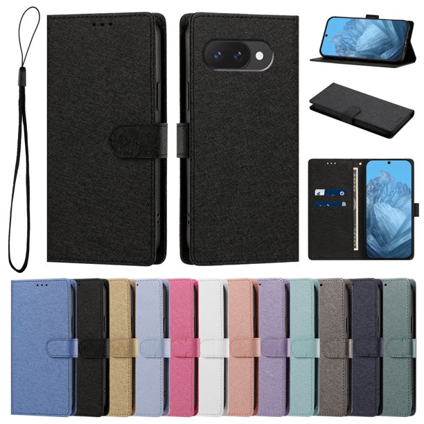 Funda Cartera de PU para Google Pixel 9A con Tarjetas, Negro