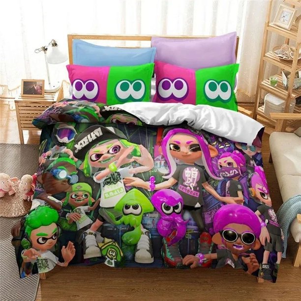 v231 Bed Sheets Printed Game Splatoons Bedding Set Duvet Cover Bedroom Comforter Single Twin King Size Quilt Cover Home Textile 3-Piece Bedding Set (1 Duvet Cover + 2 Pillow Shams) Bed Sheets ju231