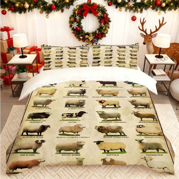 Sheep Breed Pattern Printed Duvet Cover Set Soft and Comfortable for All Seasons Essential for Home Bedrooms and Guest Rooms Perfect Gift for Family Friends Hol
