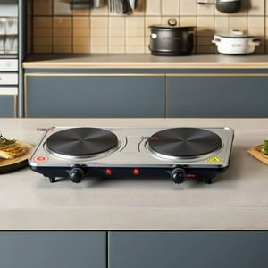 Sokany - Cocina Encimera Eléctrica 2 Platos 2000W Cocinilla Premium Plateada